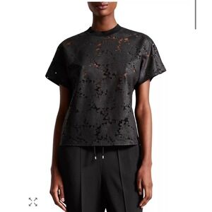 Ted Baker Maralo Black Floral Lace Relaxed Fit‎ Short Sleeve Top Size 8 US